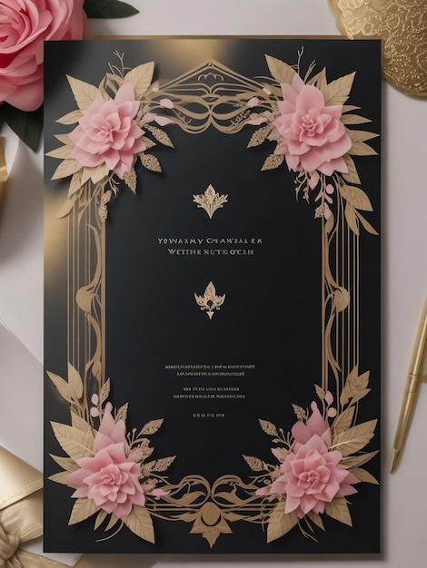 Foto diseño de invitaciones de boda con flores y hojas