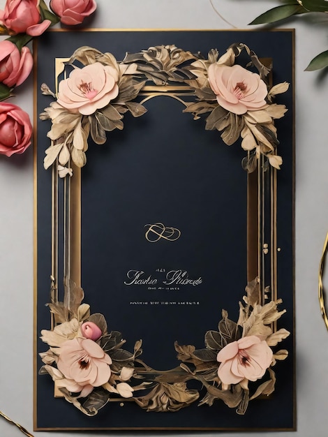 Diseño de invitaciones de boda con flores y hojas