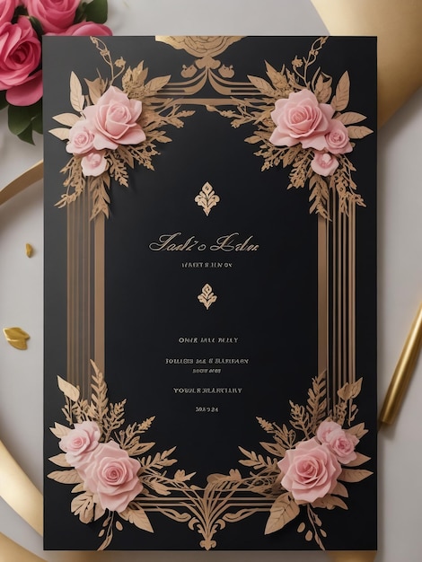 Diseño de invitaciones de boda con flores y hojas