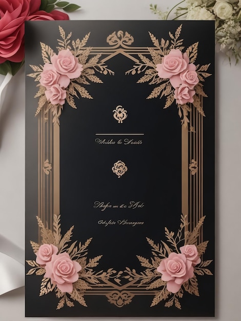 Foto diseño de invitaciones de boda con flores y hojas