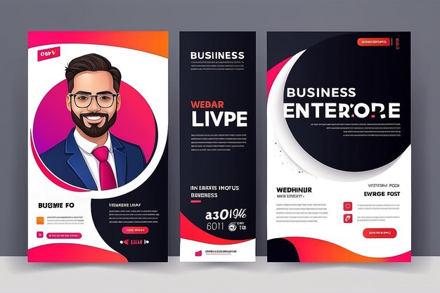 Foto diseño de invitaciones a seminarios web en vivo de emprendedores digitales y plantillas de publicaciones en las redes sociales