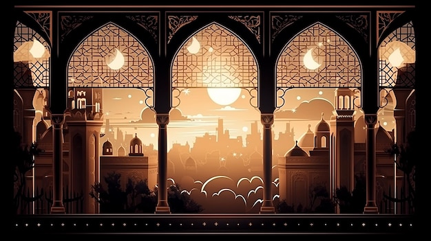 Diseño islámico al estilo de la arquitectura islámica antigua IA generativa