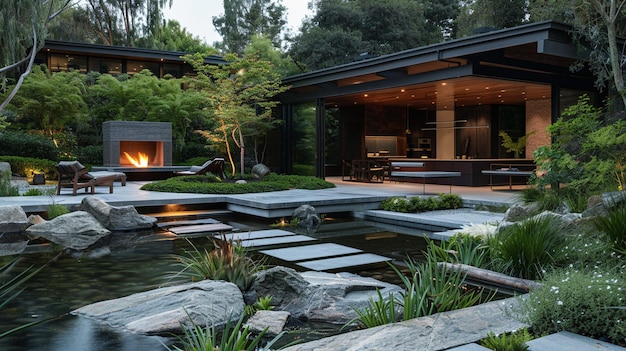 Un diseño de jardín japonés desde un espacio al aire libre contemporáneo