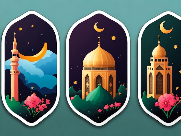 Foto diseño de juegos de pegatinas de iconos islámicos