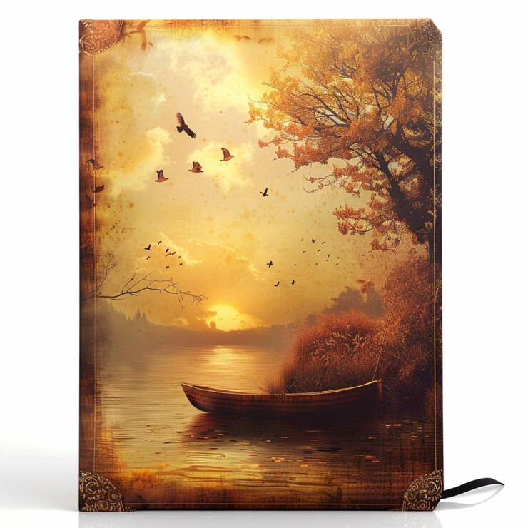 Diseño limpio y minimalista de la portada del libro con la naturaleza, la puesta de sol y el cielo