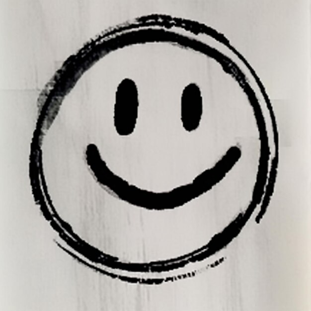 Foto diseño de línea de logotipo vectorial de cara sonriente en fondo blanco y negro