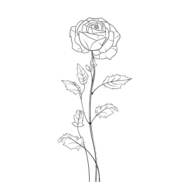 Diseño lineal negro minimalista de flor de rosa en estilo de dibujo de línea continua