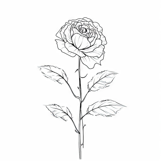 Diseño lineal negro minimalista de flor de rosa en estilo de dibujo de línea continua
