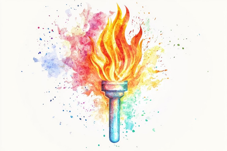 Foto diseño de llama de antorcha abstracta colorida en fondo blanco ia generativa