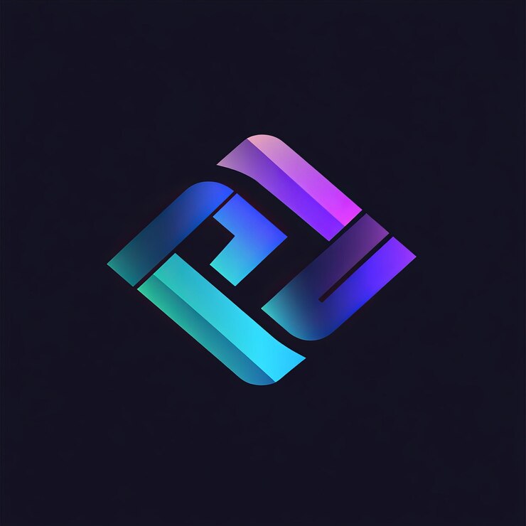 Foto diseño de logotipo abstracto con colores de gradiente púrpura y azul sobre un fondo negro