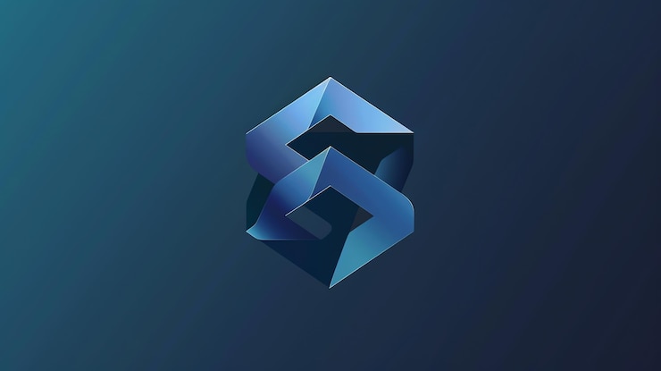 Foto diseño de logotipo azul abstracto sobre fondo azul oscuro