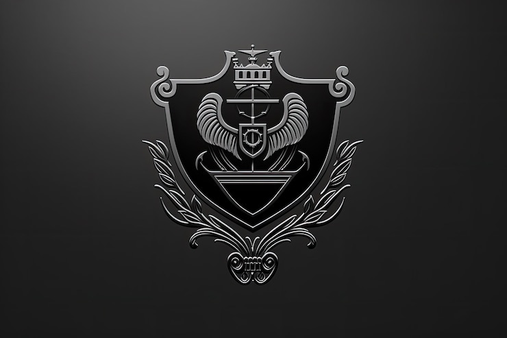 Foto un diseño de logotipo en blanco y negro de un escudo con un barco y texto