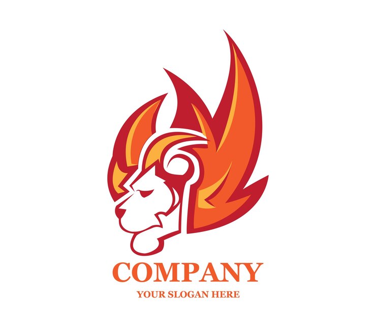 Foto diseño del logotipo de la cabeza de león de pelo de fuego