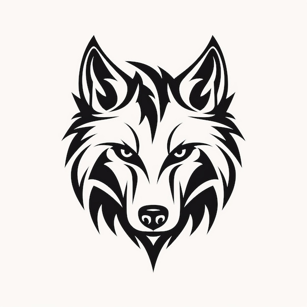 Diseño del logotipo de la cabeza del lobo tribal negro y blanco