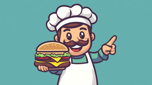 Diseño del logotipo de un chef sonriente con bigote y sombrero blanco