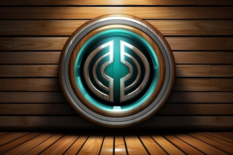 Foto diseño del logotipo circle 3d en fondo de madera