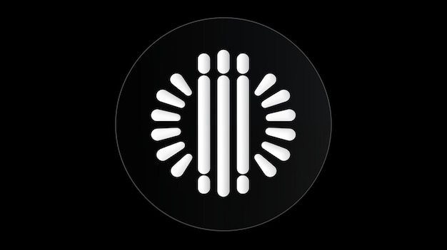 Diseño de logotipo circular abstracto en blanco y negro limpio y moderno con líneas y puntos simétricos