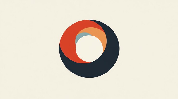 Foto diseño de logotipo circular abstracto con un esquema de colores negro rojo naranja y azul