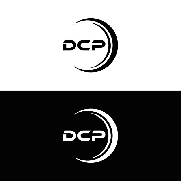 Diseño del logotipo de DCP: letra DCP blanca, diseño del logotipo DCP en color blanco y diseño del logotip de la letra DCP en blanco.