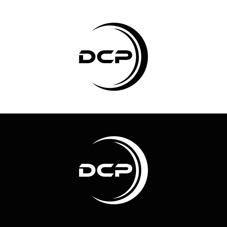 Foto diseño del logotipo de dcp: letra dcp blanca, diseño del logotipo dcp en color blanco y diseño del logotip de la letra dcp en blanco.