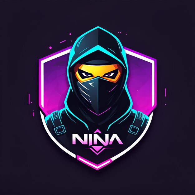 Foto un diseño de logotipo de esports con una silueta de ninja elegante y sigilosa rodeada de acentos de neón