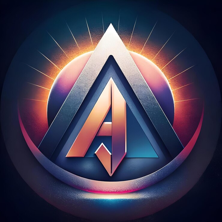 Foto un diseño de logotipo futurista y abstracto con una a estilizada dentro de un triángulo rodeado por un halo brillante