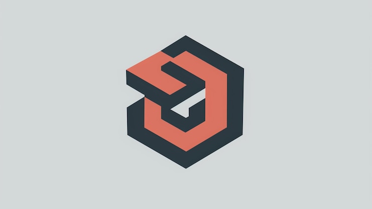 Foto diseño de logotipo geométrico abstracto con una forma hexagonal y líneas superpuestas en coral y azul