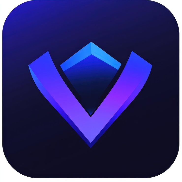 Foto diseño de logotipo geométrico moderno con un estilo minimalista elegante con colores azules y púrpuras vibrantes sobre un fondo oscuro