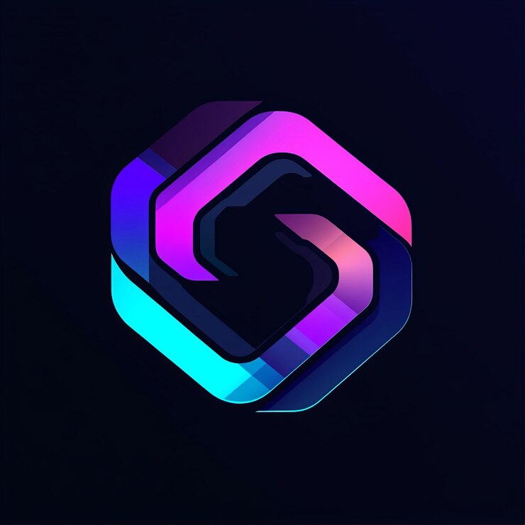 Foto diseño de logotipo hexagonal abstractamente colorido sobre fondo negro