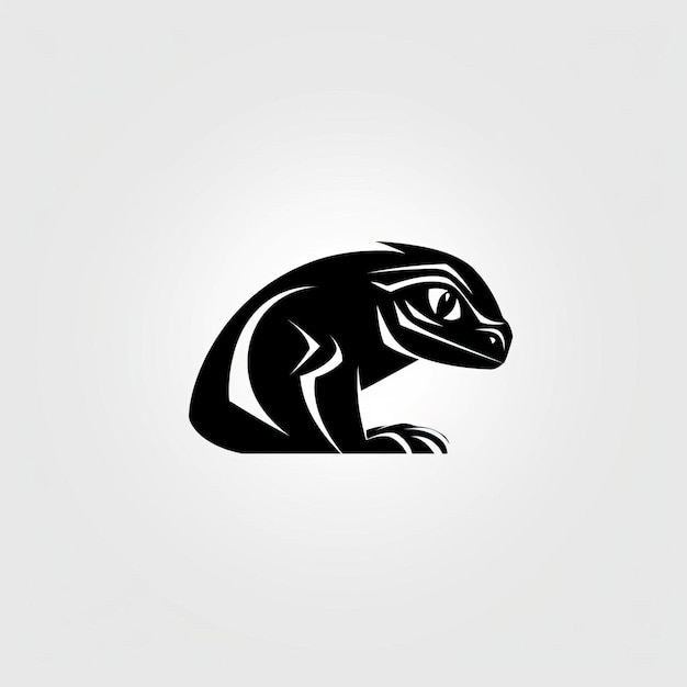 Diseño de logotipo de lagarto mínimo en blanco y negro en estilo de animación 2D