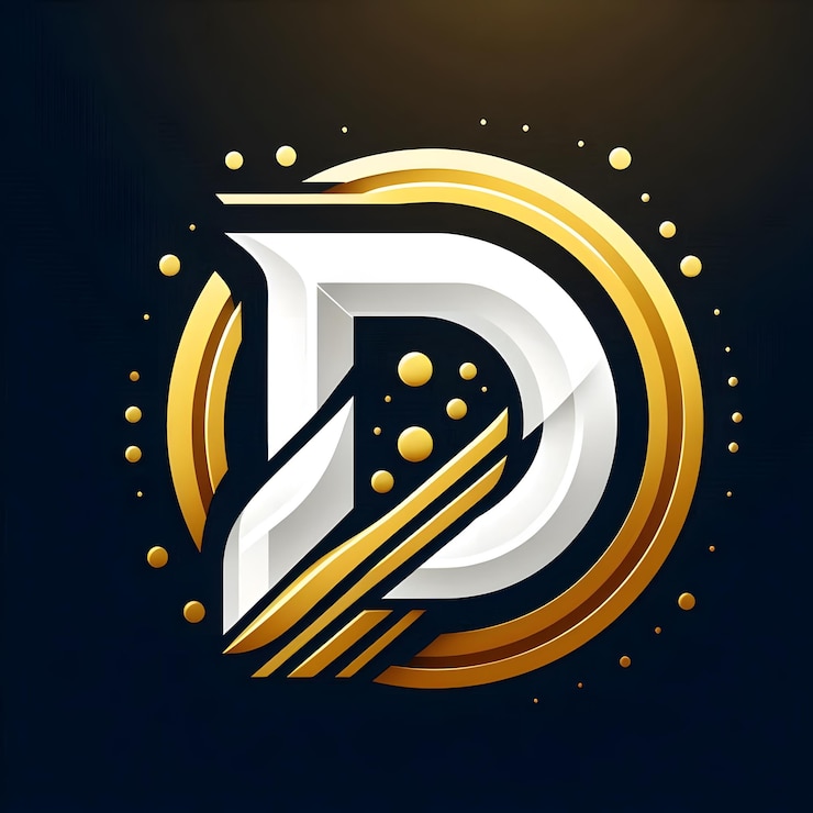 Foto diseño del logotipo de la letra d dorada blanca