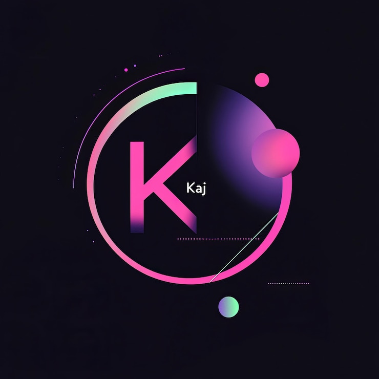 Foto diseño del logotipo de la letra k2 con círculos coloridos y gradientes sobre fondo negro