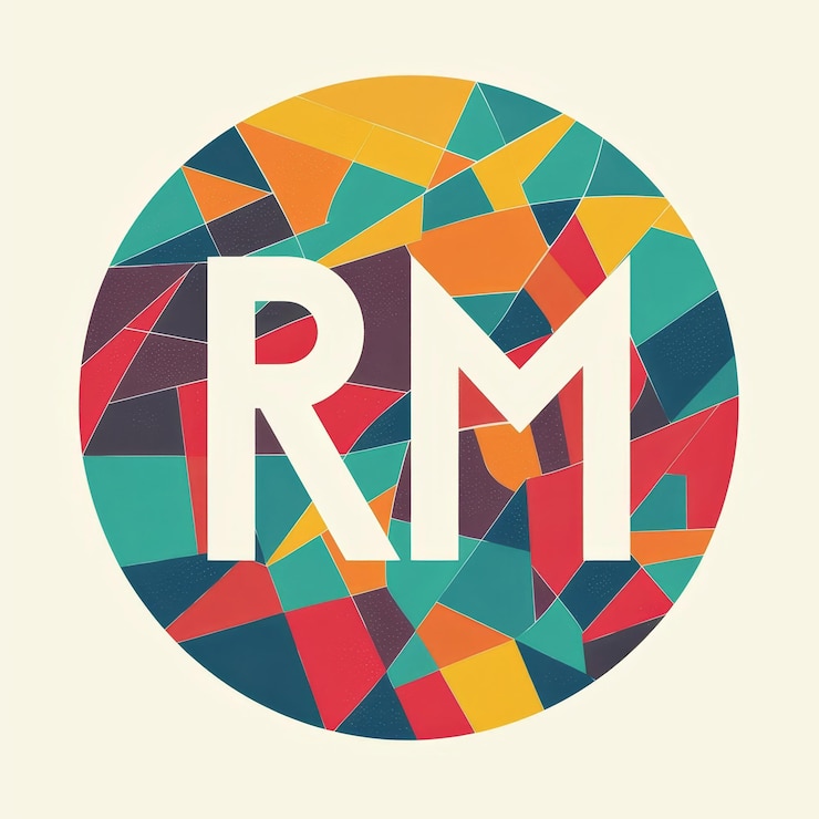Foto diseño del logotipo de la letra rm con patrón geométrico de triángulo colorido plantilla de identidad corporativa