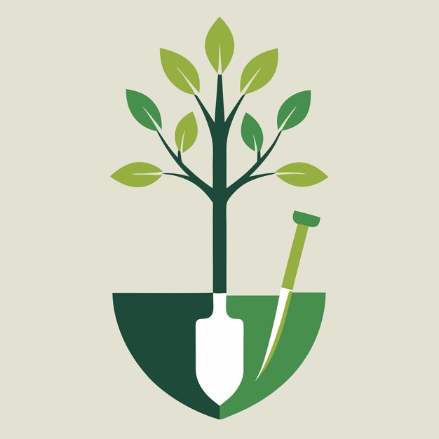 diseño de logotipo de pala y árbol concepto de arte vectorial e ilustración