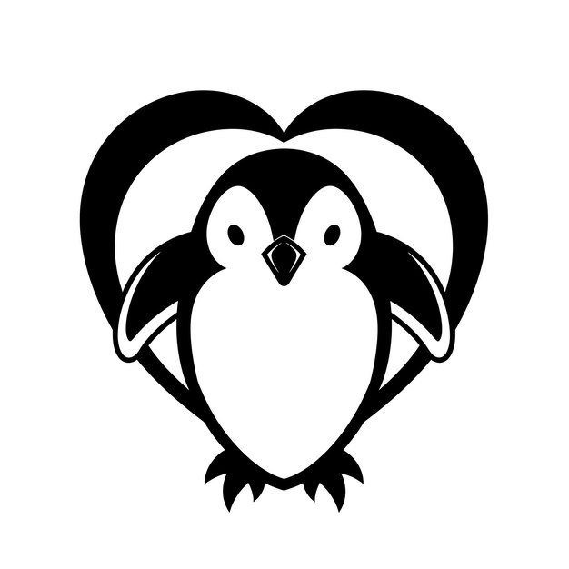 Diseño del logotipo del pingüino con forma de corazón decorado con un pico y flip creativo simple arte minimalista