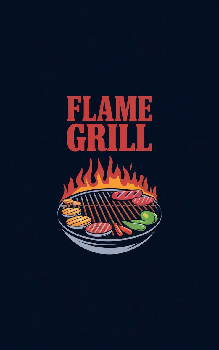 diseño del logotipo del restaurante para el cartel una parrilla plana que dice parrilla de llama