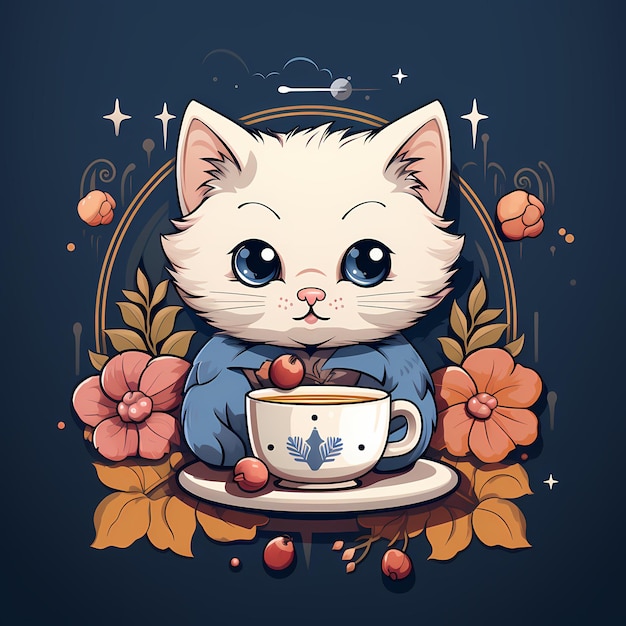 diseño de logotipo Rodear el gato con pequeños elementos de diseño intrincados para un café de gatos, como