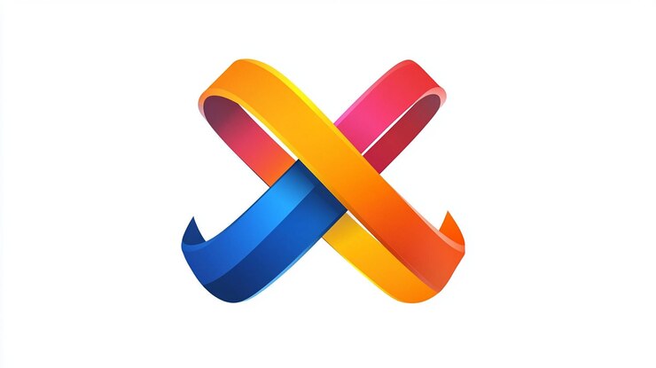Foto diseño de logotipo x abstractamente colorido con cintas entrelazadas
