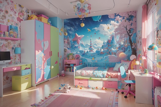 Diseño lúdico del dormitorio infantil Whimsical Wonderland