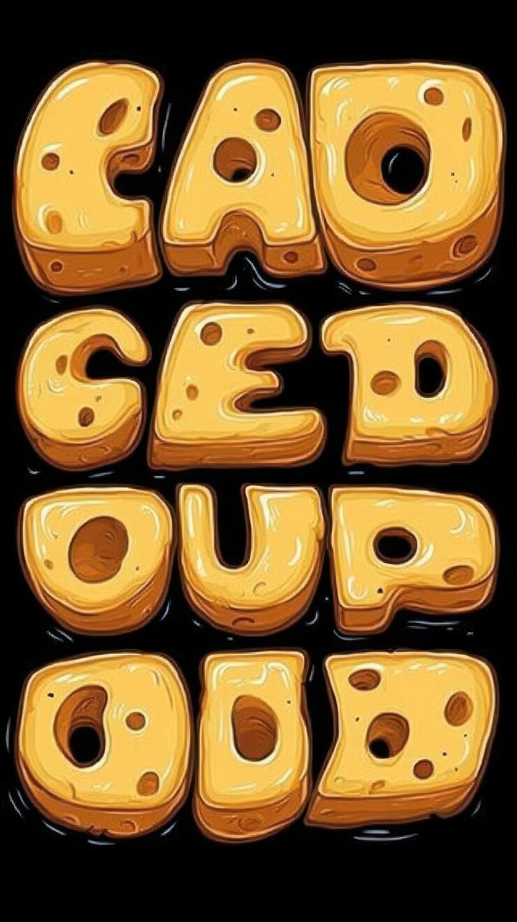 Foto un diseño lúdico con letras parecidas a queso que deletrean una frase caprichosa