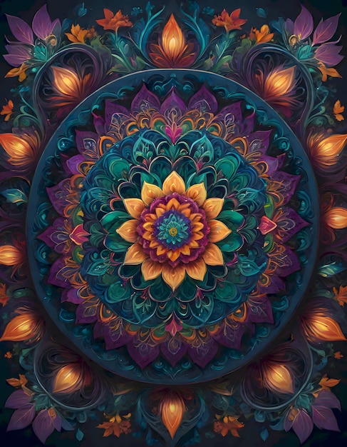 Diseño de mandala azul oscuro y naranja