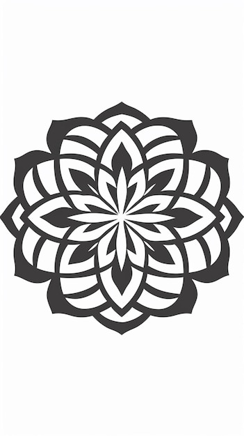 Un diseño de mandala blanco y negro con un diseño floral.