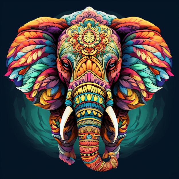 Foto diseño de mandala de cara de elefante colorido dentro de la imagen generado por arte de ia