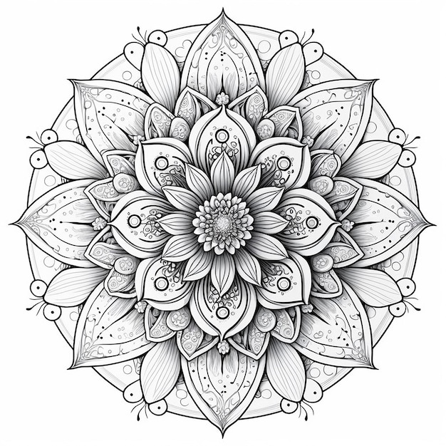 Foto diseño de mandala de flores simple con arte lineal en procesamiento de imágenes ai