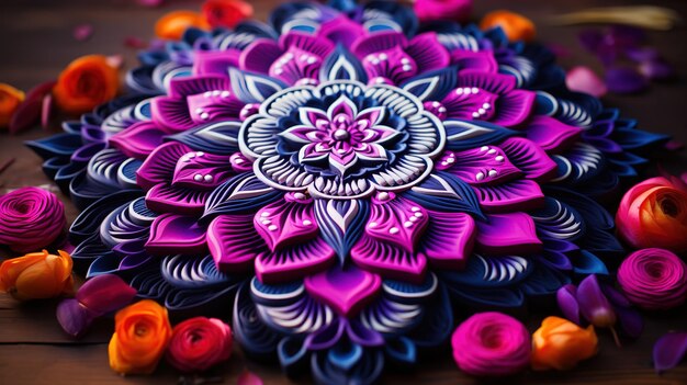 Foto diseño de mandala rangoli para el fondo de papel de pared de dewali