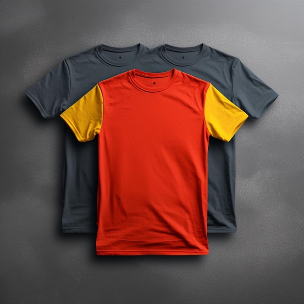 Diseño de maqueta de camiseta de 3 colores sobre fondo gris.