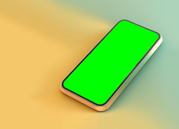 Diseño de maqueta de teléfono inteligente de nueva tecnología metálica sobre fondo amarillo y azul suave representación 3D
