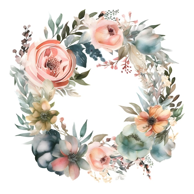 Diseño de marco floral vintage con peonías rosas y hojas delicadas aisladas sobre fondo blanco