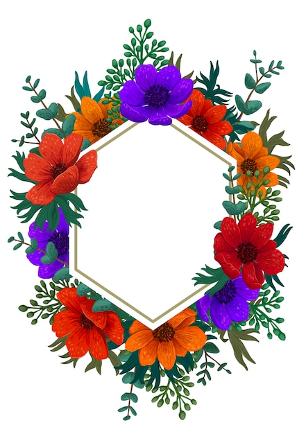 Foto diseño de marco hexagonal de flores silvestres