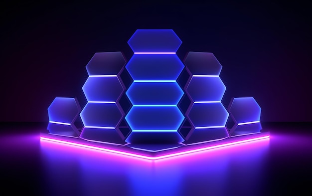 Foto diseño de marco de luz de neón hexagonal para fondo de pantalla y etc.